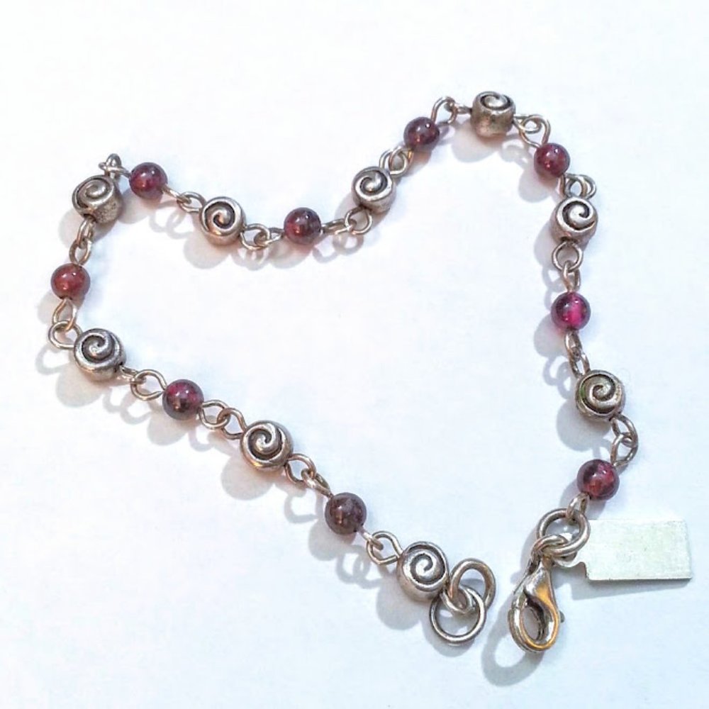 Baroni Rhodolite garnet Sterling Silver Bead bracelet 7.75"